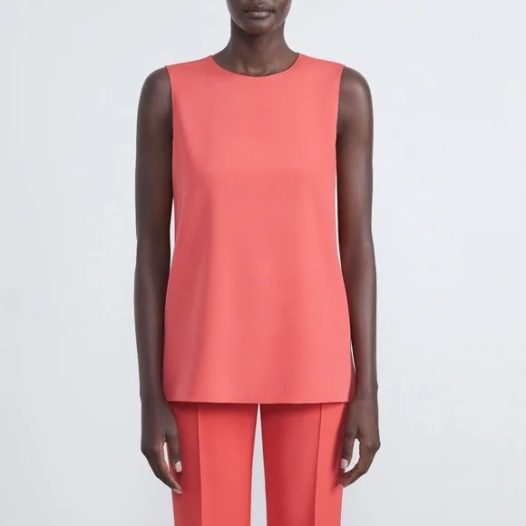 Lafayette 148 Silk Crepe De Chine Sleeveless Blouse in Vibrant Coral - Medium M - Picture 2 of 4